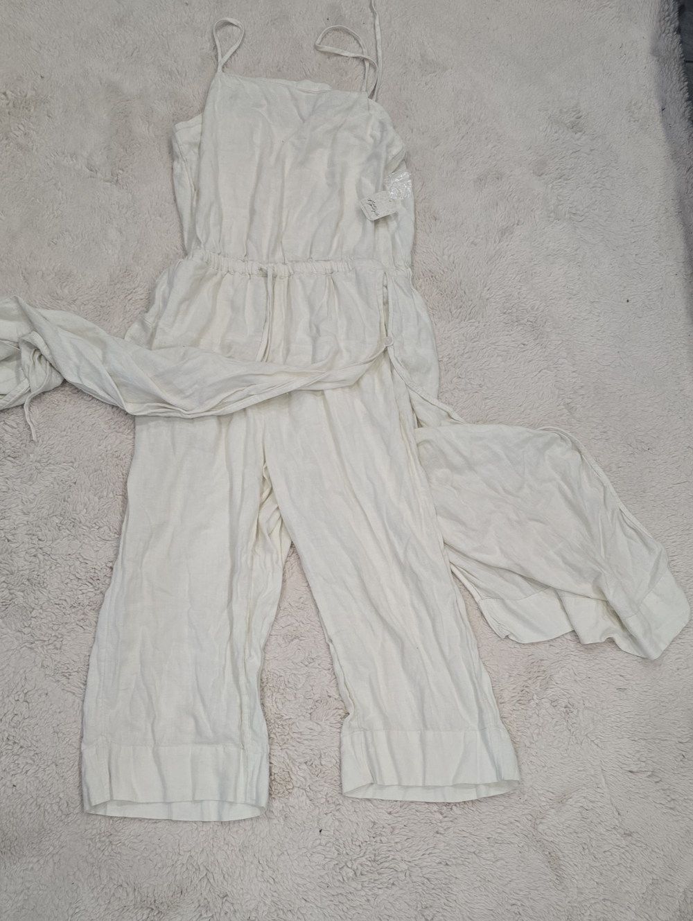 Free People Cream Spaghetti-Strap Pajama Jumpsuit